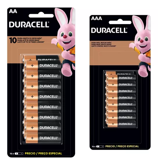 Kit Pilha Duracell Alcalina Cartela Aa 16 + Aaa 16 Alcalina