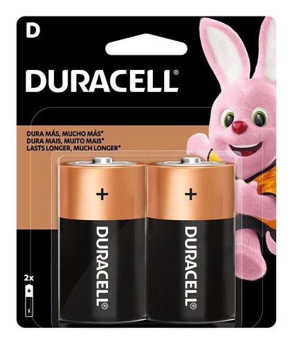 Pilha alcalina D2 grande Duracell com 2 unidades