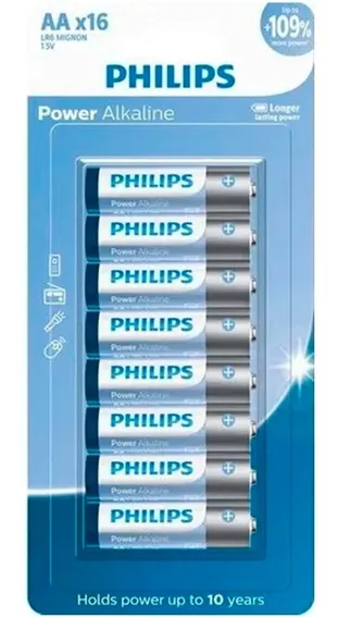 16 Pilhas Bateria Aa Pequena 2a Alcalina Philips 1 Cartela