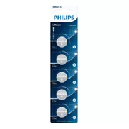 05 Baterias Pilha Cr2032 3v Philips Cr2032p5b/59 Moeda 1 Cartela